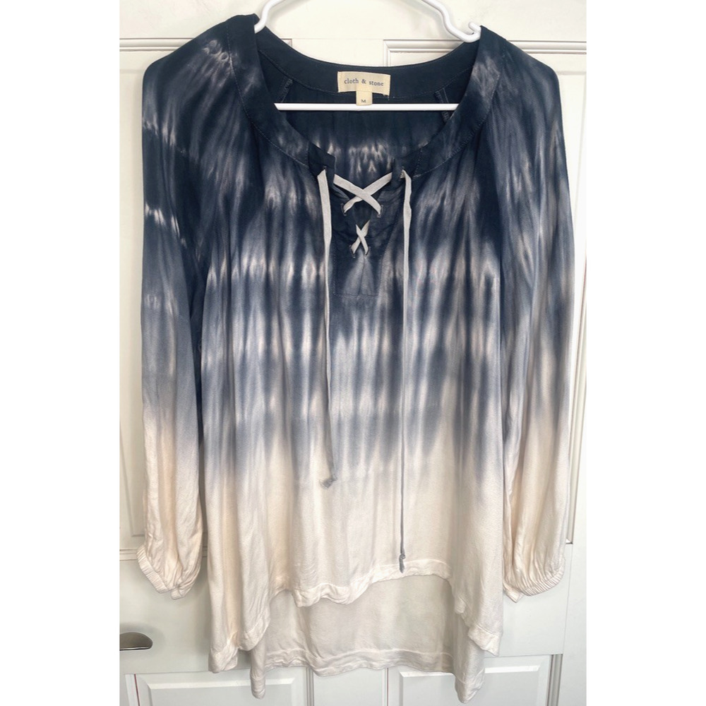 Cloth & Stone Women's Boho Tie-Dye Lace Up Top Sz M Flowy Blouse Peasant Coastal